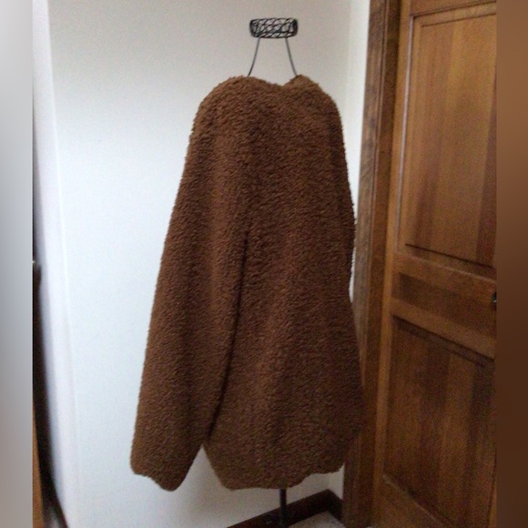 Max Studio Teddy Coat Collarless, Rich Caramel, XL - Picture 4 of 7